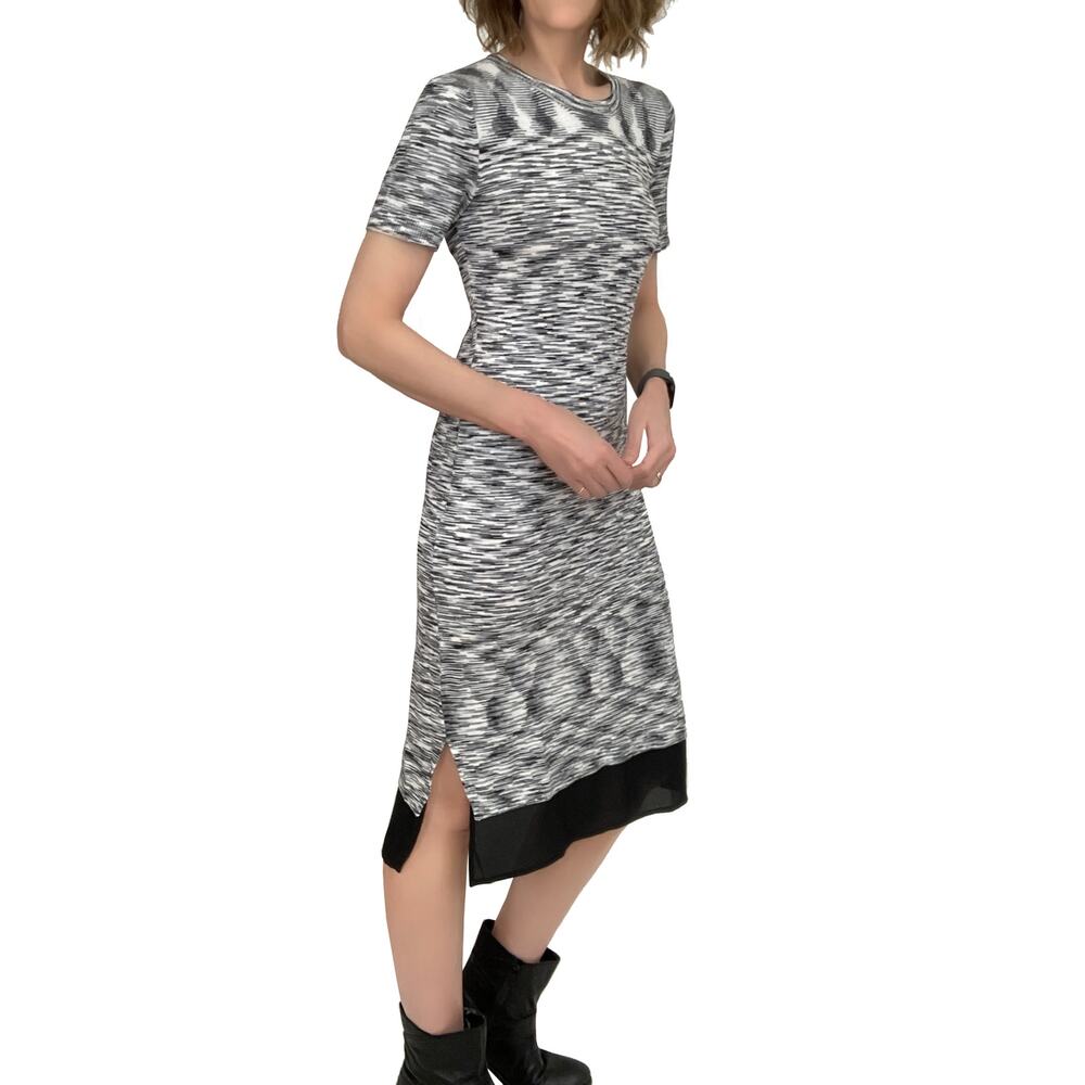 The Limited Midi Column Dress Sz S Spacedye Knit Short Sleeves Black Gray White